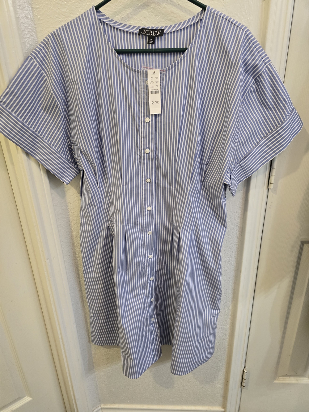 J. Crew Blue and White Striped Button-Front Casual Shirt Dress